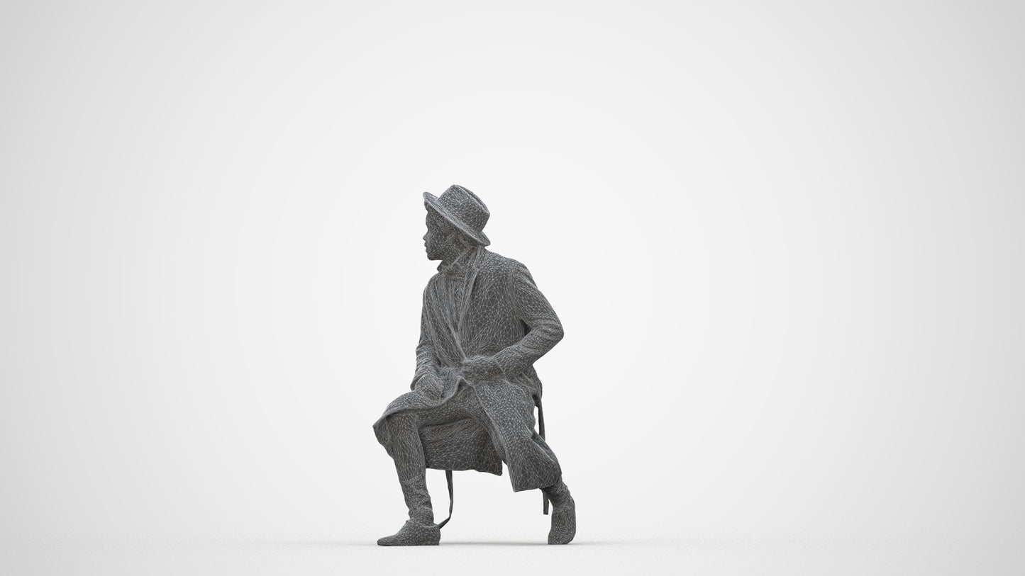 realistic 3D man formal sitting, scanned archviz people for Blender and 3ds Max, wireframe back view