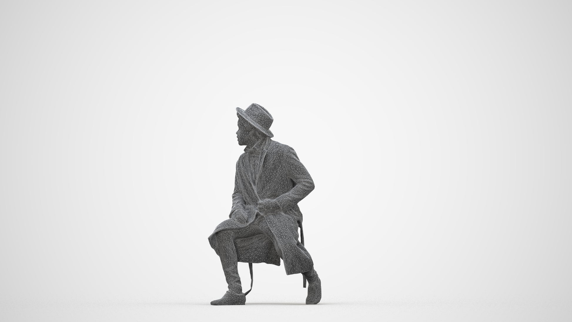 realistic 3D man formal sitting, scanned archviz people for Blender and 3ds Max, wireframe back view