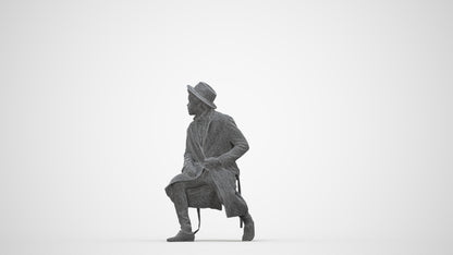 realistic 3D man formal sitting, scanned archviz people for Blender and 3ds Max, wireframe back view