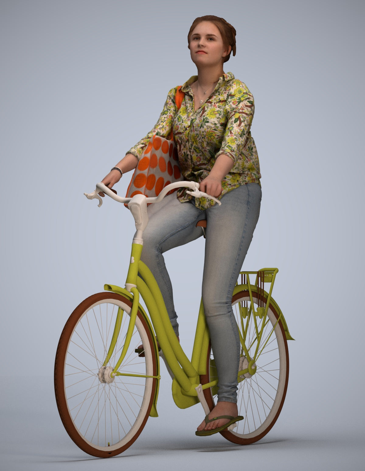 realistic 3D people woman casual cycling, render-ready for V-Ray and Corona, FBX OBJ