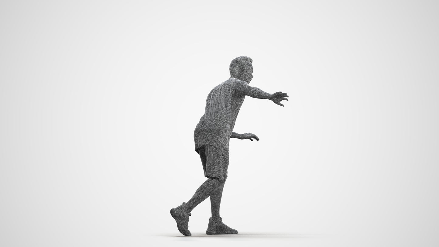 3D people model man sport, scanned human for 3ds Max rendering, wireframe front view