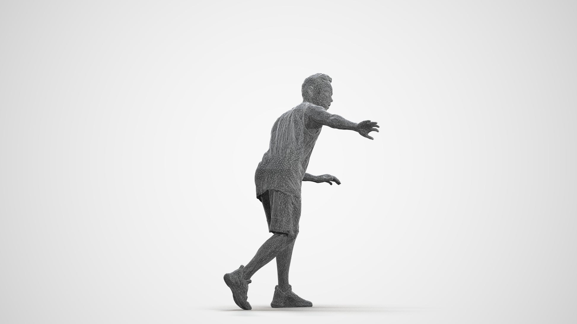 3D people model man sport, scanned human for 3ds Max rendering, wireframe front view