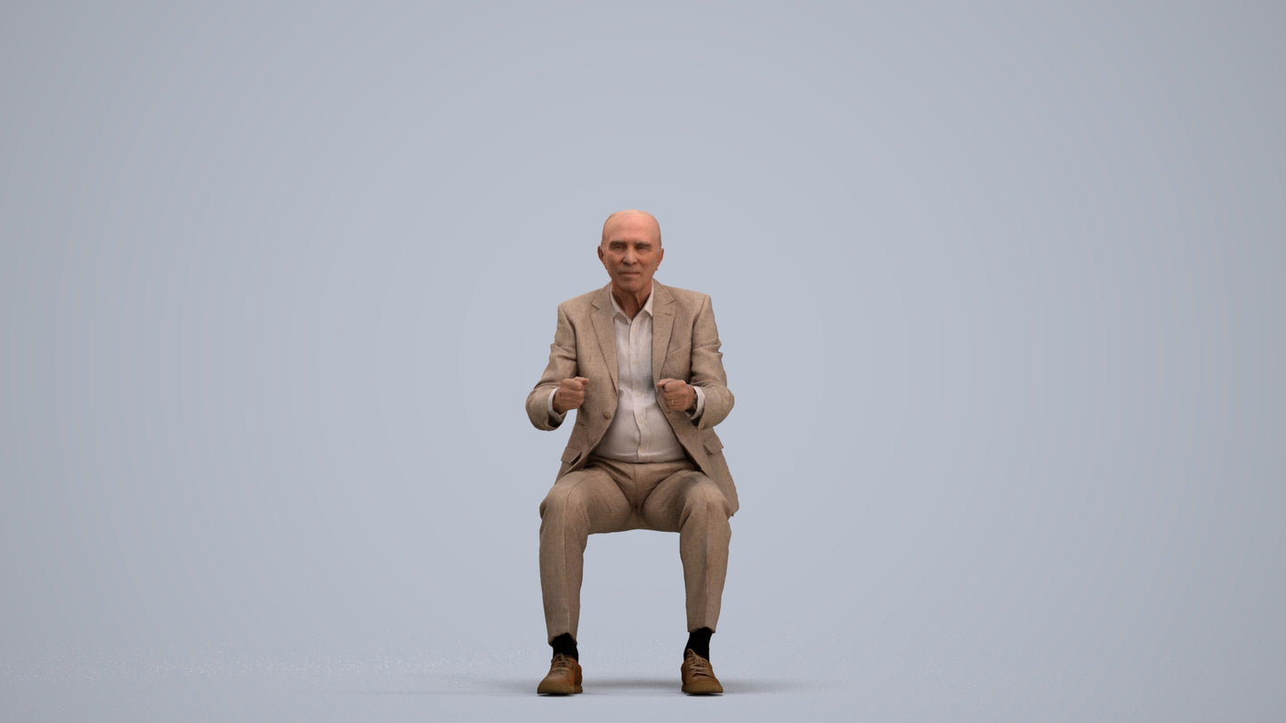 photogrammetry 3D senior man business driving, realistic human model archviz FBX, standing pose render