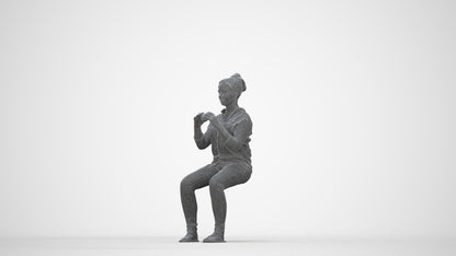 realistic 3D human woman casual sitting, archviz people FBX OBJ for Blender, wireframe back view