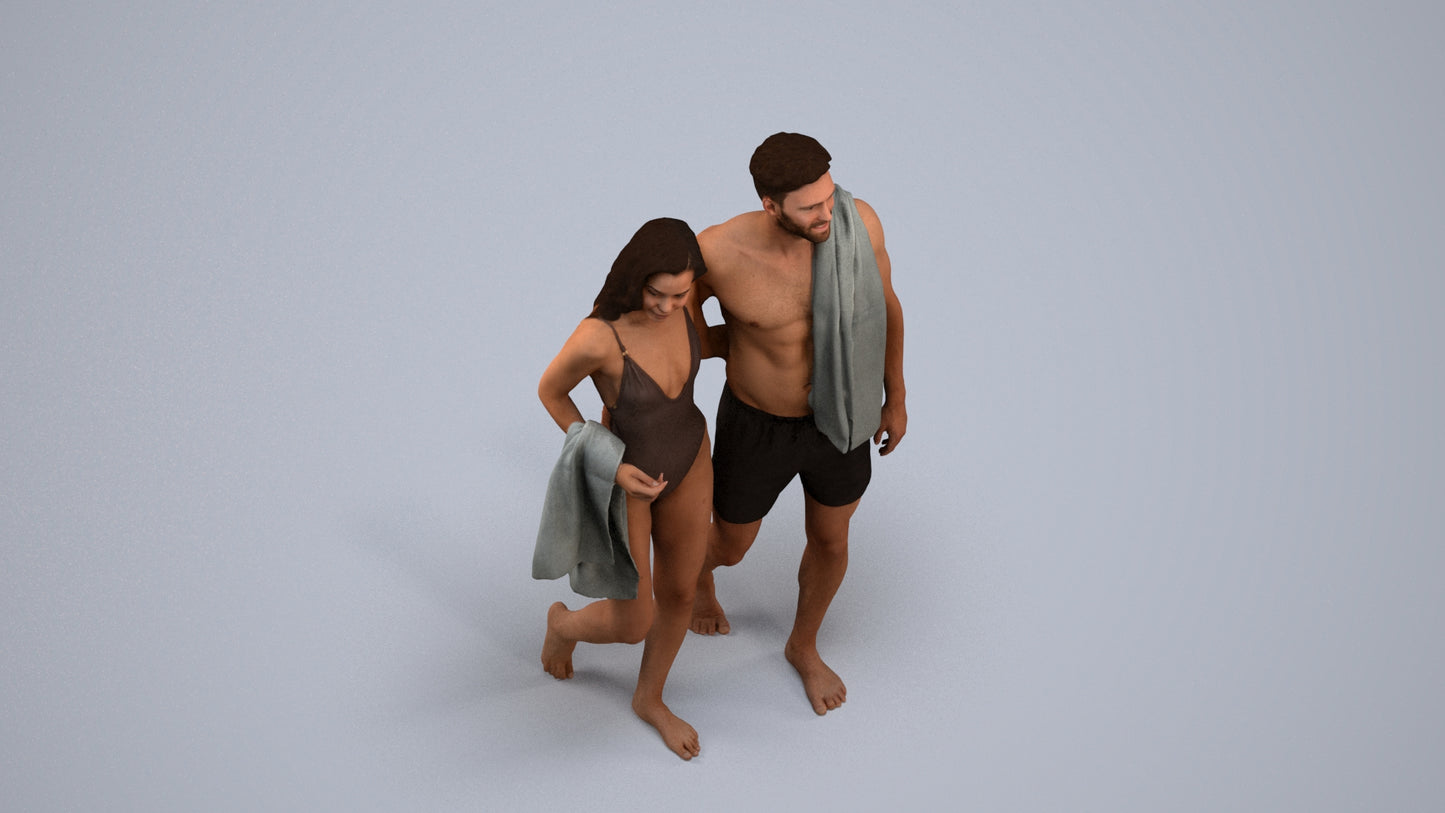 3D people model woman pool, scanned human for 3ds Max rendering, back view render