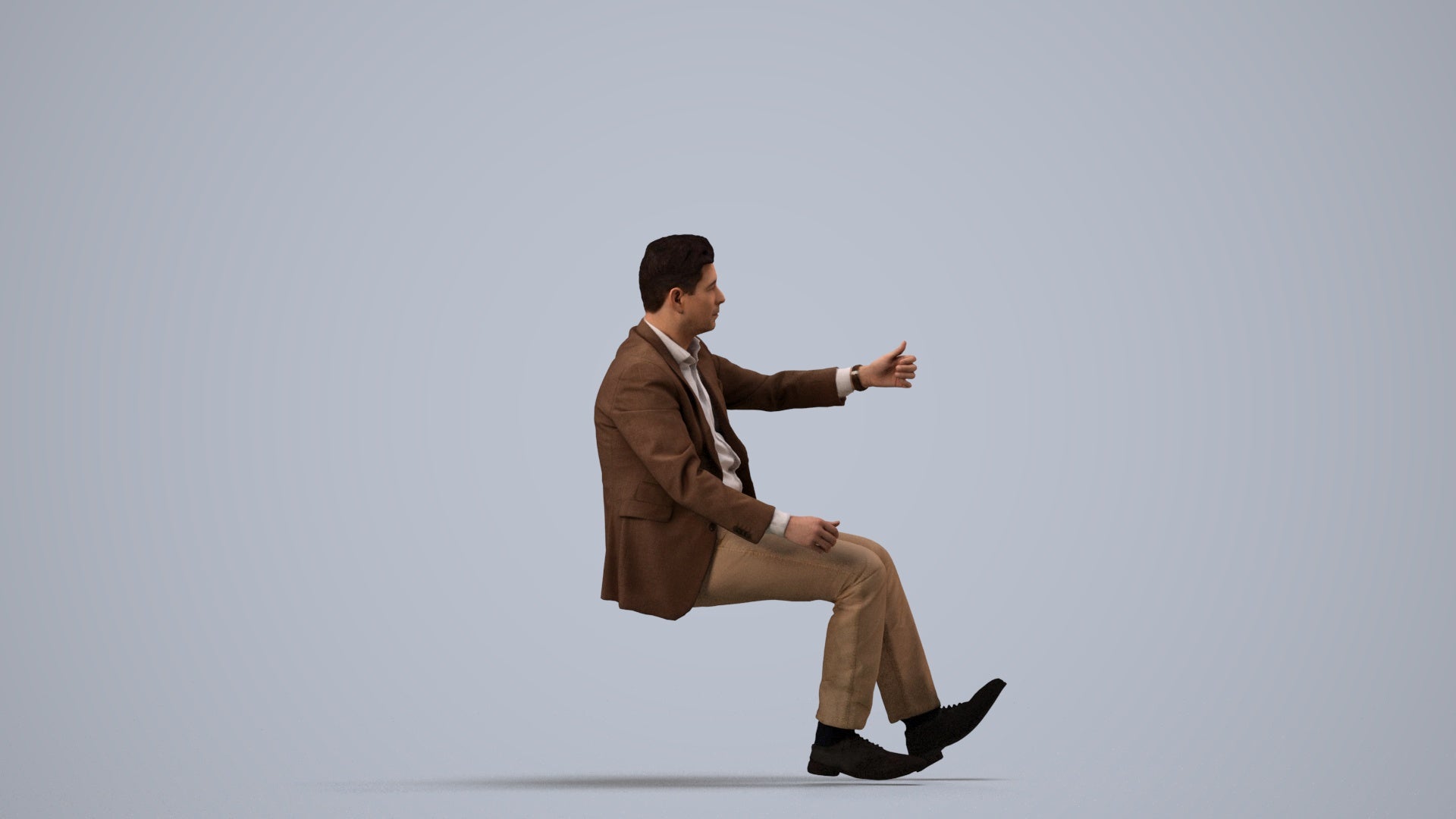 realistic 3D human man business driving, archviz people FBX OBJ for Blender, side view render