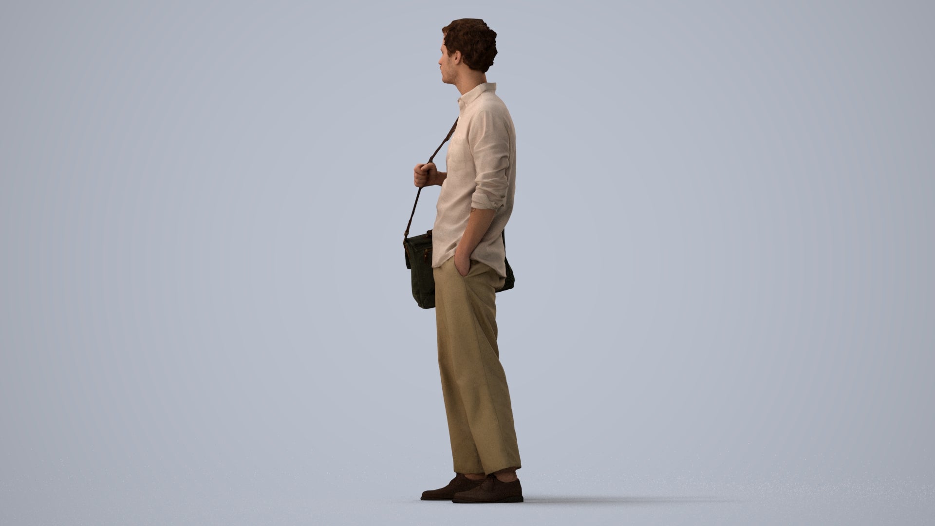 scanned 3D man casual standing, photogrammetry people for Enscape and V-Ray, three-quarter view render