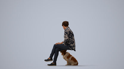 realistic 3D people woman casual sitting, render-ready for V-Ray and Corona, FBX OBJ, three-quarter view render