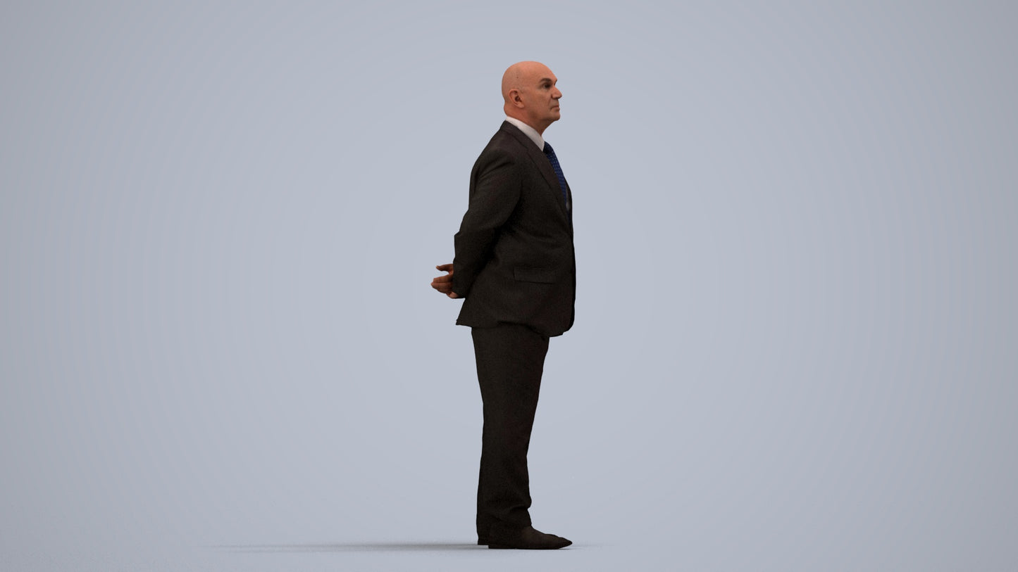 3D people model senior man business mix, scanned human for 3ds Max rendering, side view render