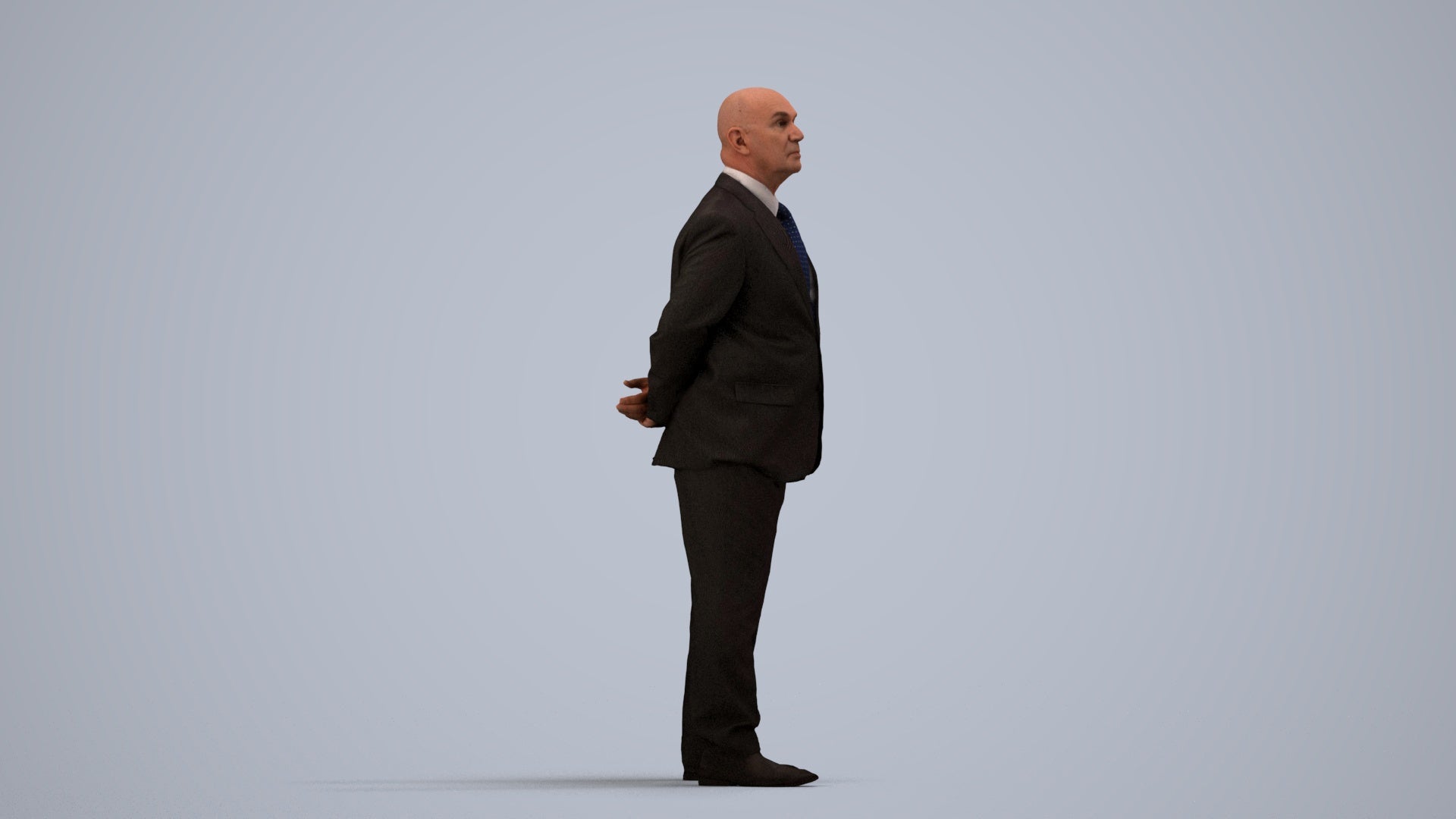 3D people model senior man business mix, scanned human for 3ds Max rendering, side view render