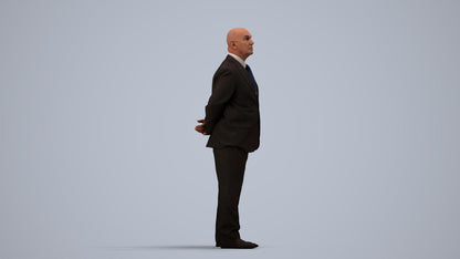 3D people model senior man business mix, scanned human for 3ds Max rendering, side view render