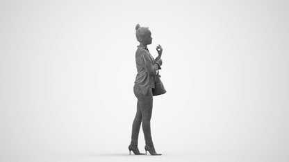 realistic 3D woman business standing, scanned archviz people for Blender and 3ds Max, wireframe side view