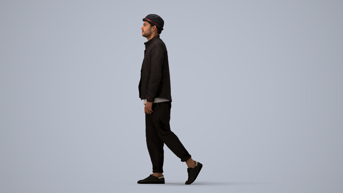 scanned 3D man casual walking, photogrammetry people for Enscape and V-Ray, three-quarter view render
