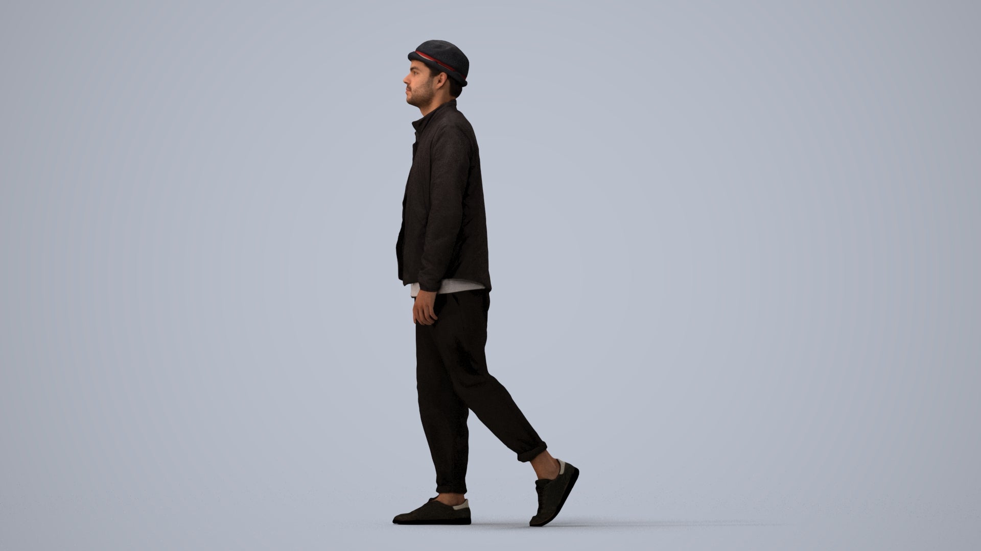 scanned 3D man casual walking, photogrammetry people for Enscape and V-Ray, three-quarter view render