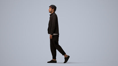 scanned 3D man casual walking, photogrammetry people for Enscape and V-Ray, three-quarter view render