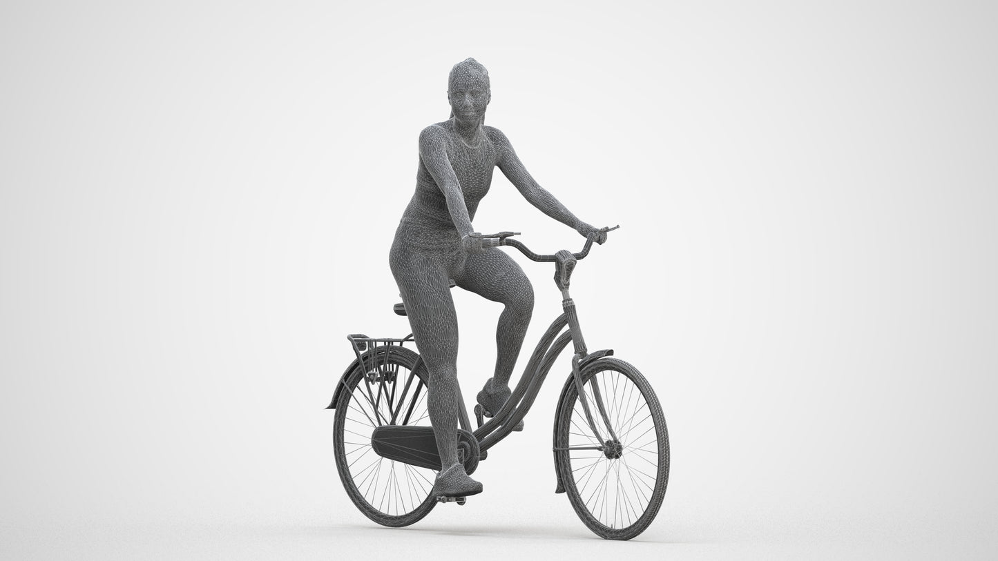 realistic 3D people woman sport cycling, render-ready for V-Ray and Corona, FBX OBJ, three-quarter front view render