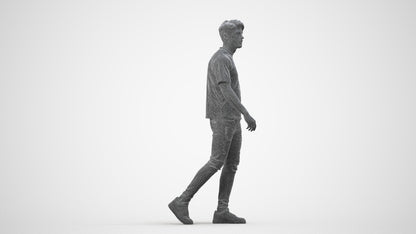 photogrammetry 3D man casual walking, realistic human model archviz FBX, wireframe side view