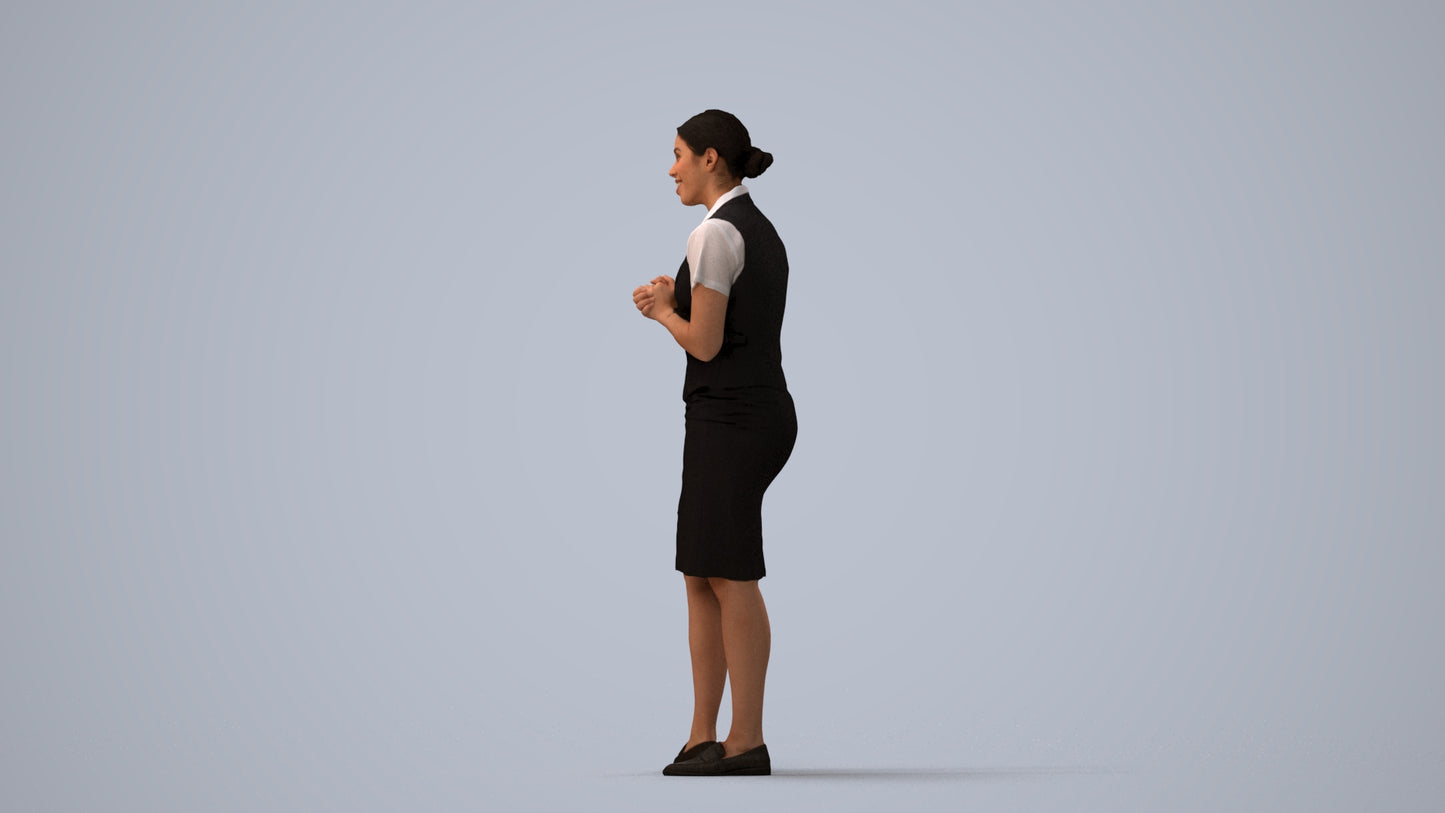 realistic 3D people woman hospitality, render-ready for V-Ray and Corona, FBX OBJ, three-quarter view render
