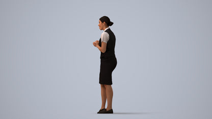 realistic 3D people woman hospitality, render-ready for V-Ray and Corona, FBX OBJ, three-quarter view render