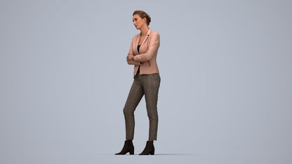 3D human model woman business, photogrammetry scanned person for archviz, top-down view render