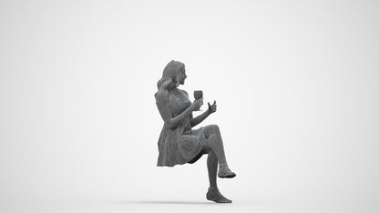 scanned 3D woman sitting, photogrammetry people for Enscape and V-Ray, wireframe side view