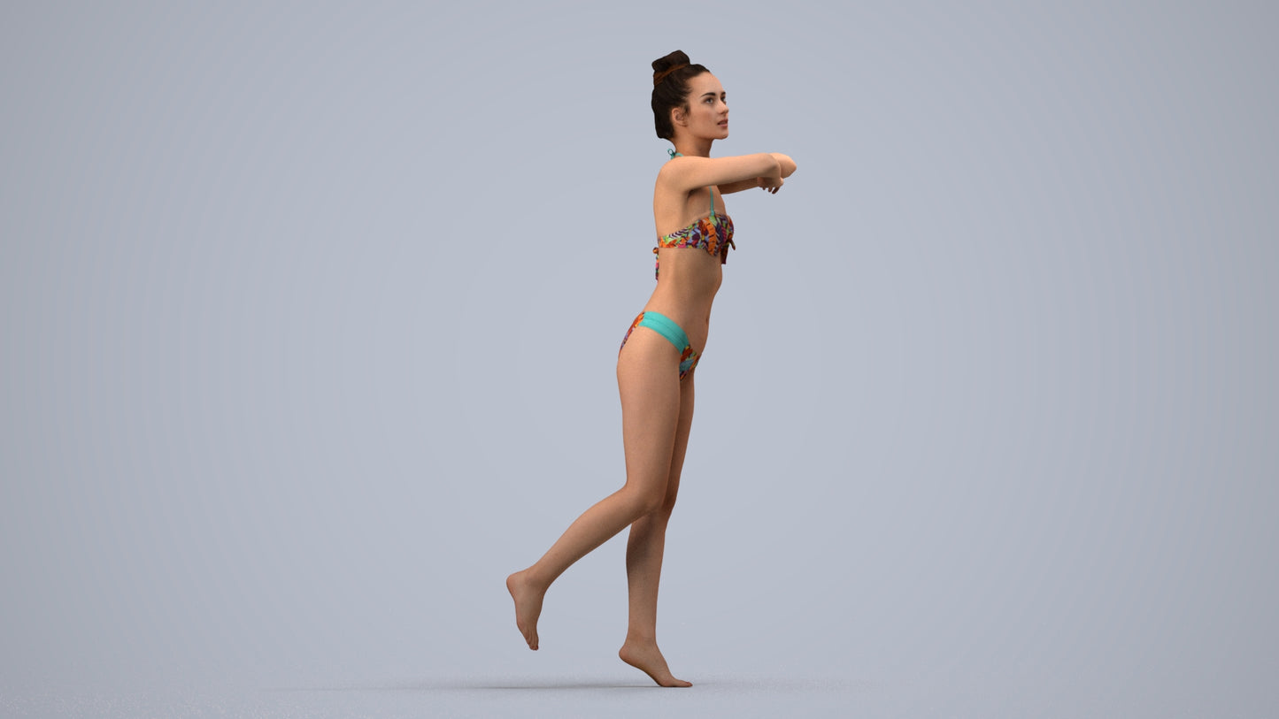photogrammetry 3D woman pool, realistic human model archviz FBX, side view render