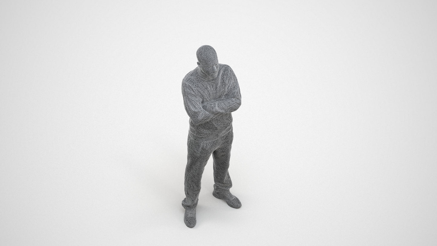 scanned 3D man standing, photogrammetry people for Enscape and V-Ray, wireframe three-quarter view