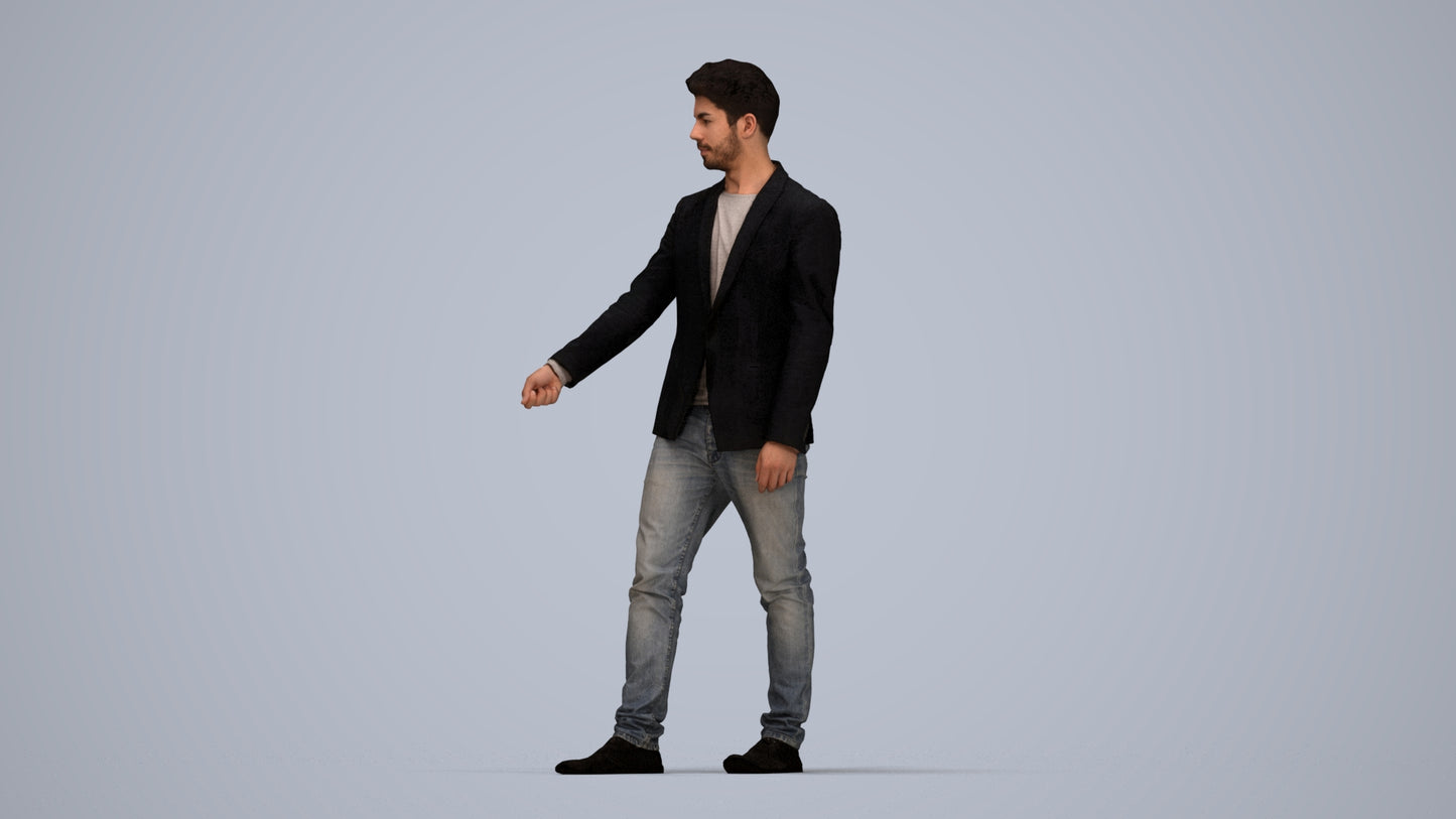 3D people model man casual door, scanned human for 3ds Max rendering, top-down view render