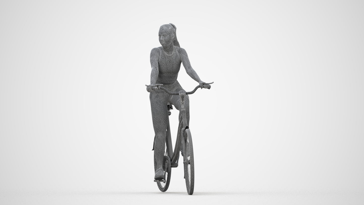 realistic 3D people woman sport cycling, render-ready for V-Ray and Corona, FBX OBJ, wireframe back view