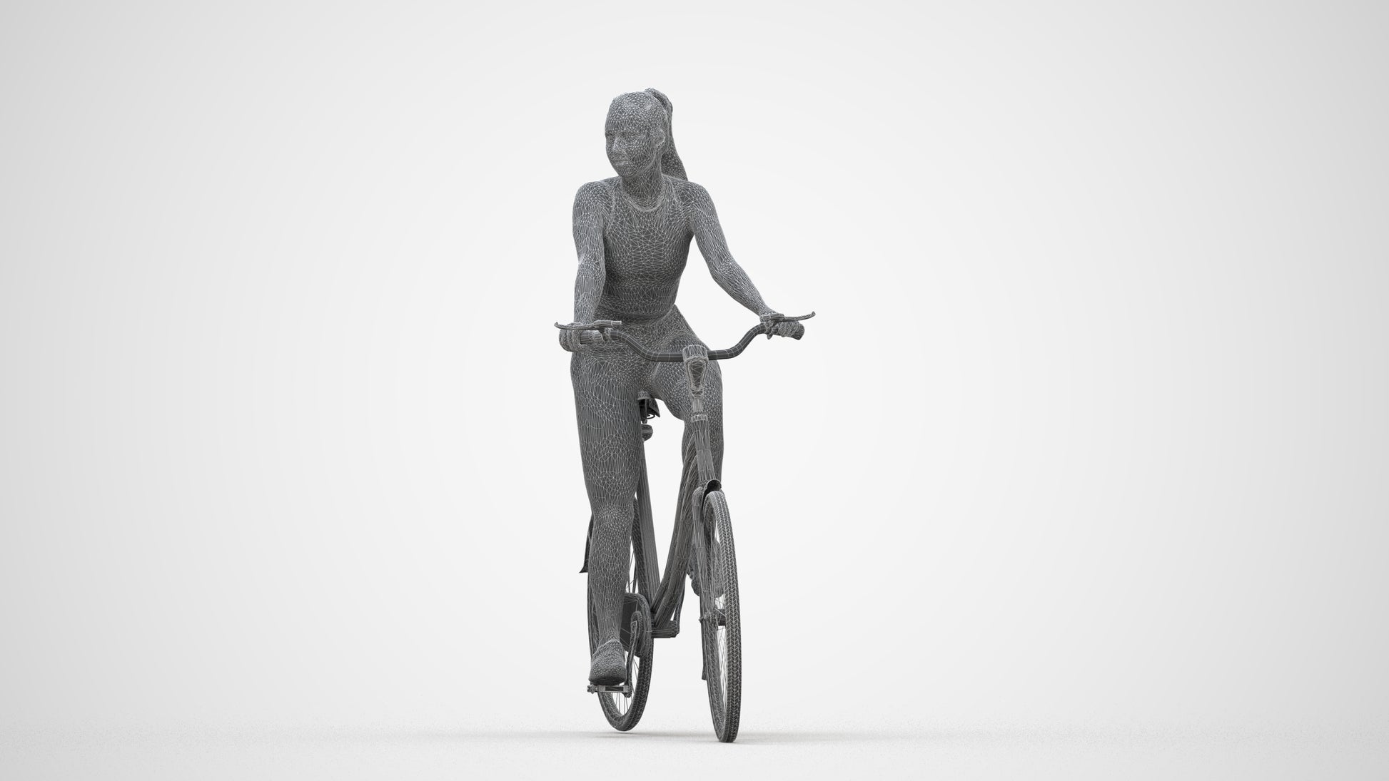 realistic 3D people woman sport cycling, render-ready for V-Ray and Corona, FBX OBJ, wireframe back view