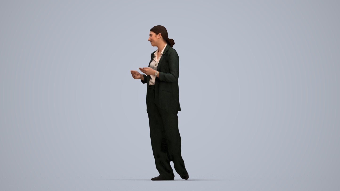 3D people model woman business walking, scanned human for 3ds Max rendering, top-down view render