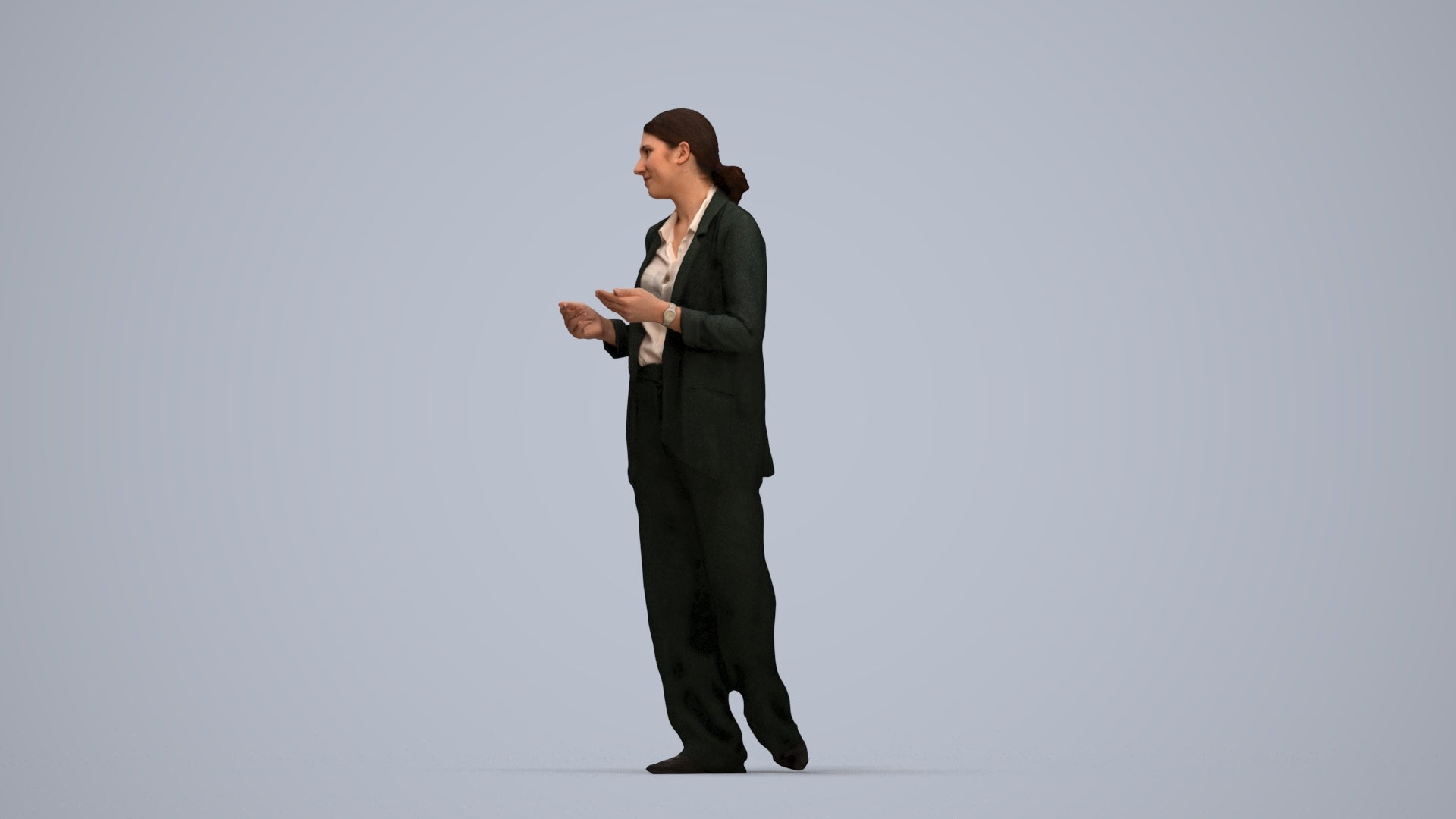 3D people model woman business walking, scanned human for 3ds Max rendering, top-down view render