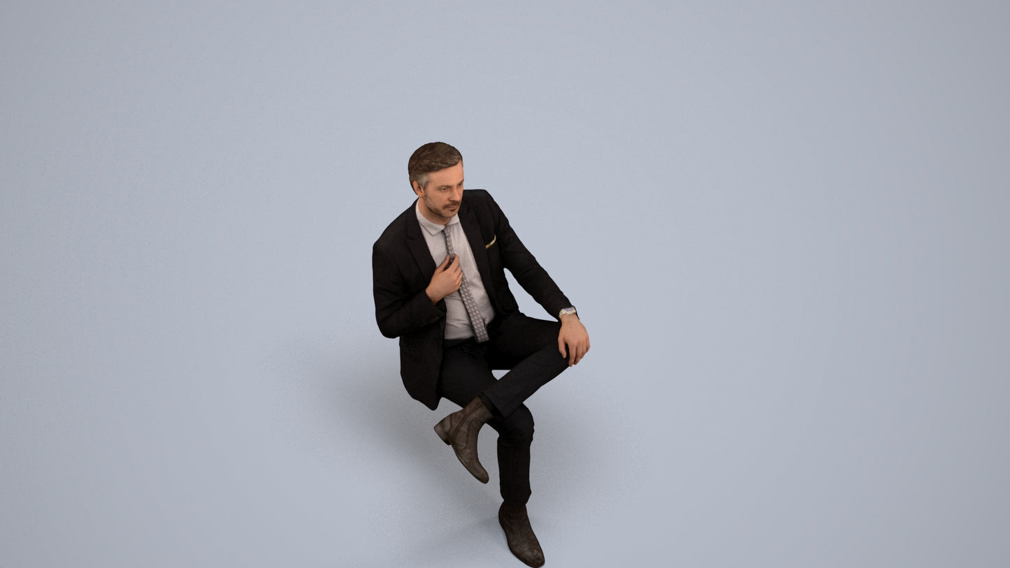 3D people model man business, scanned human for 3ds Max rendering, back view render