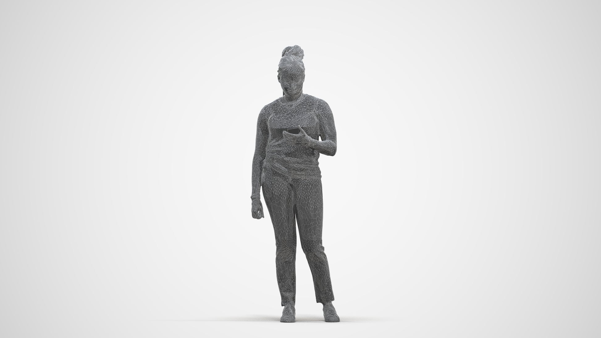 realistic 3D people woman casual standing, render-ready for V-Ray and Corona, FBX OBJ, three-quarter front view render
