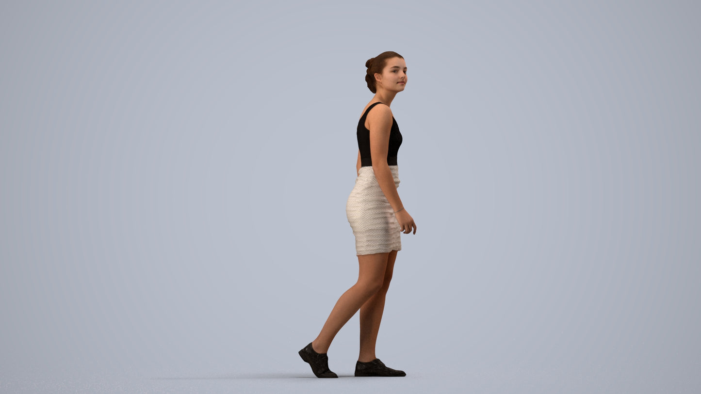 photogrammetry 3D girl casual kids, realistic human model archviz FBX, side view render