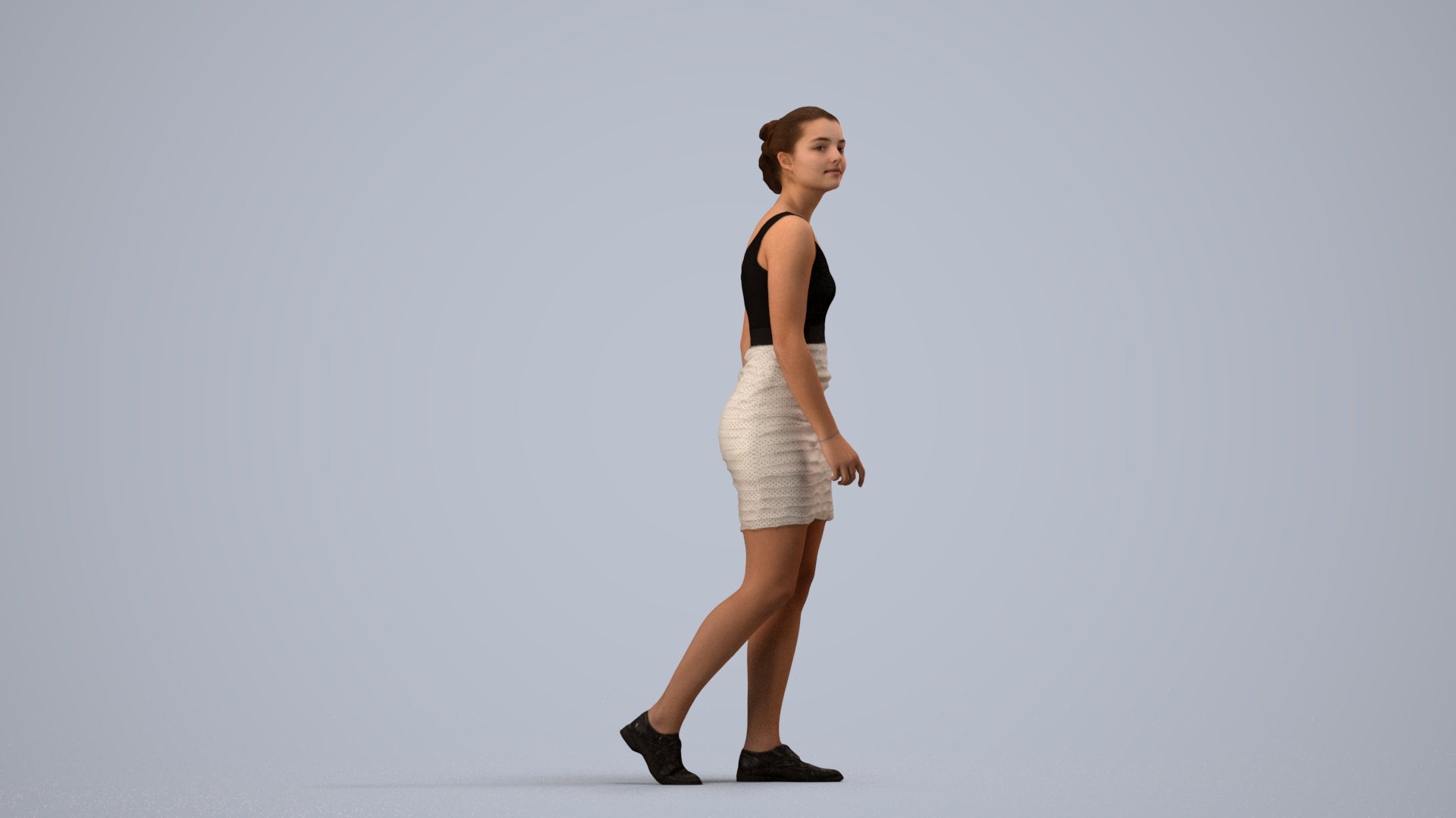 photogrammetry 3D girl casual kids, realistic human model archviz FBX, side view render