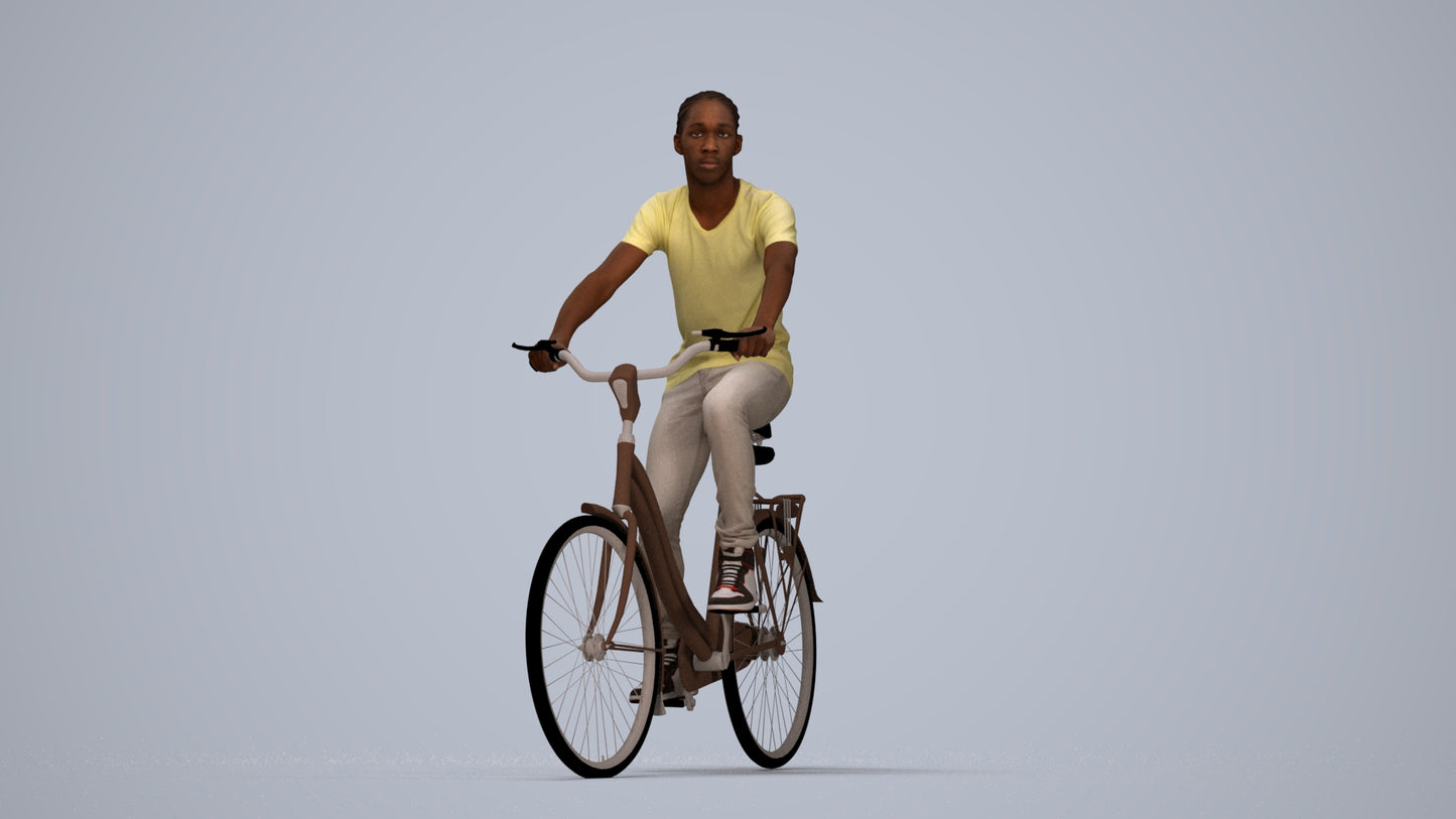 realistic 3D boy casual cycling, scanned archviz people for Blender and 3ds Max, top-down view render