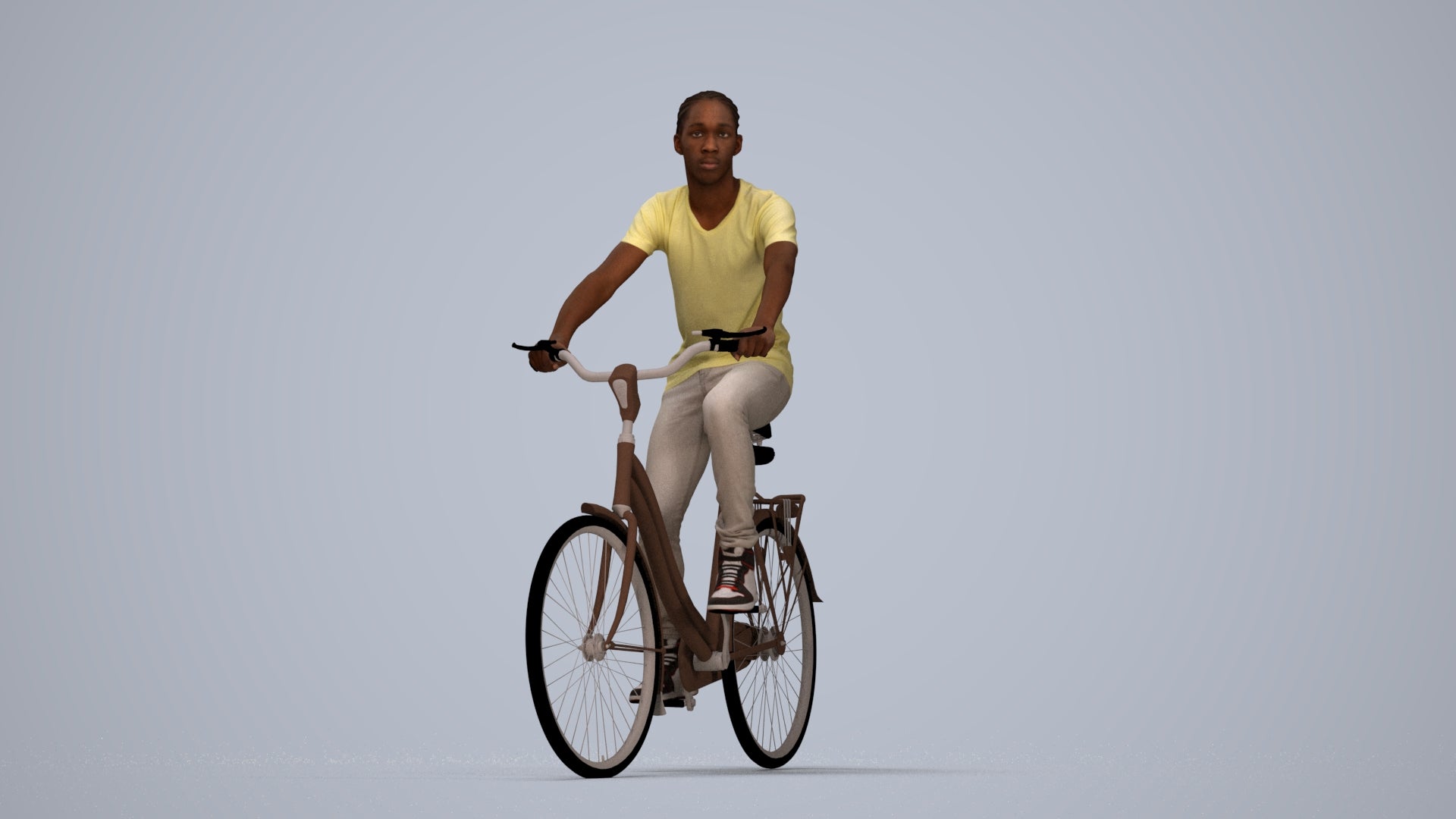 realistic 3D boy casual cycling, scanned archviz people for Blender and 3ds Max, top-down view render