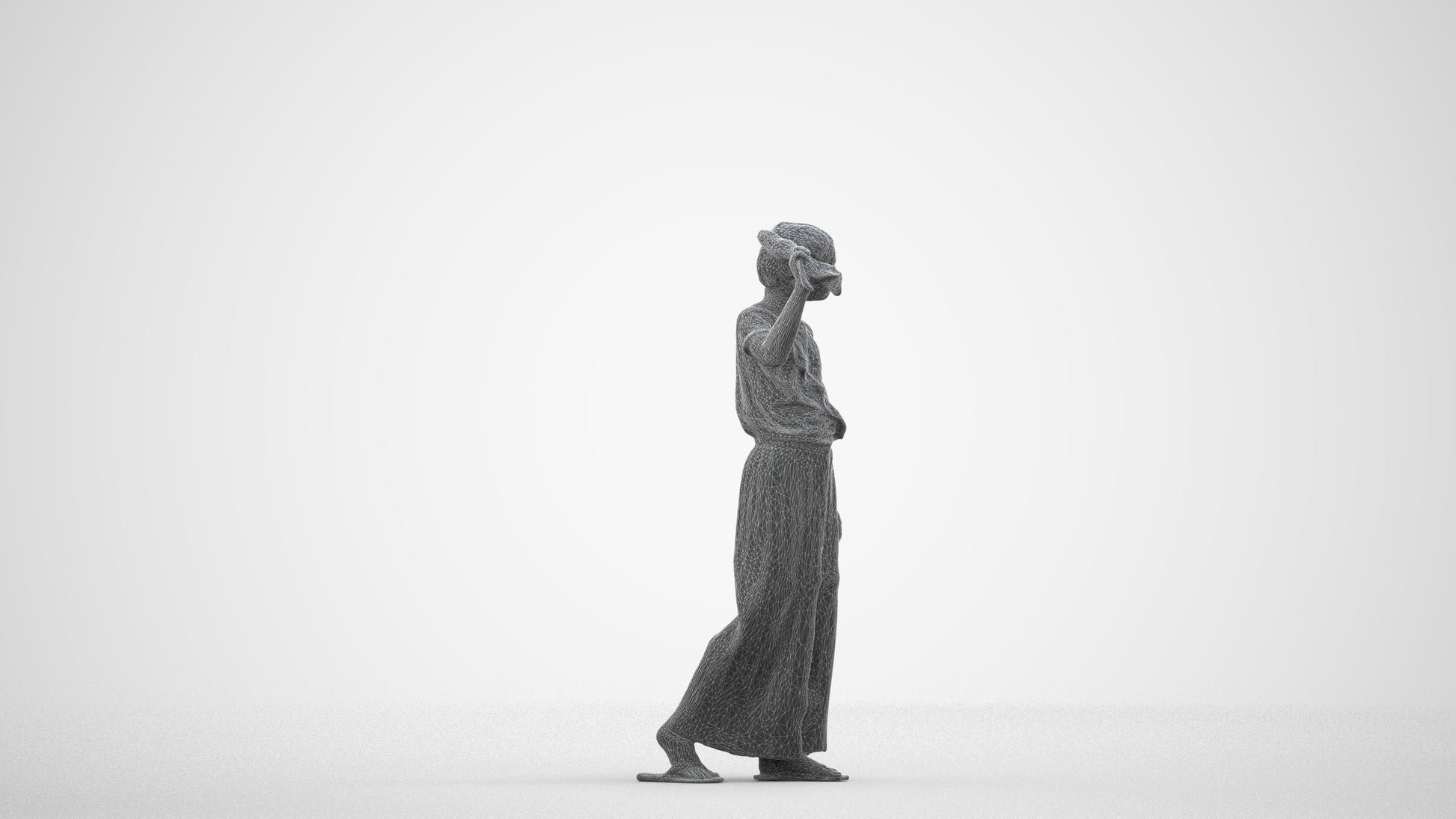 scanned 3D woman casual kids, photogrammetry people for Enscape and V-Ray, wireframe side view