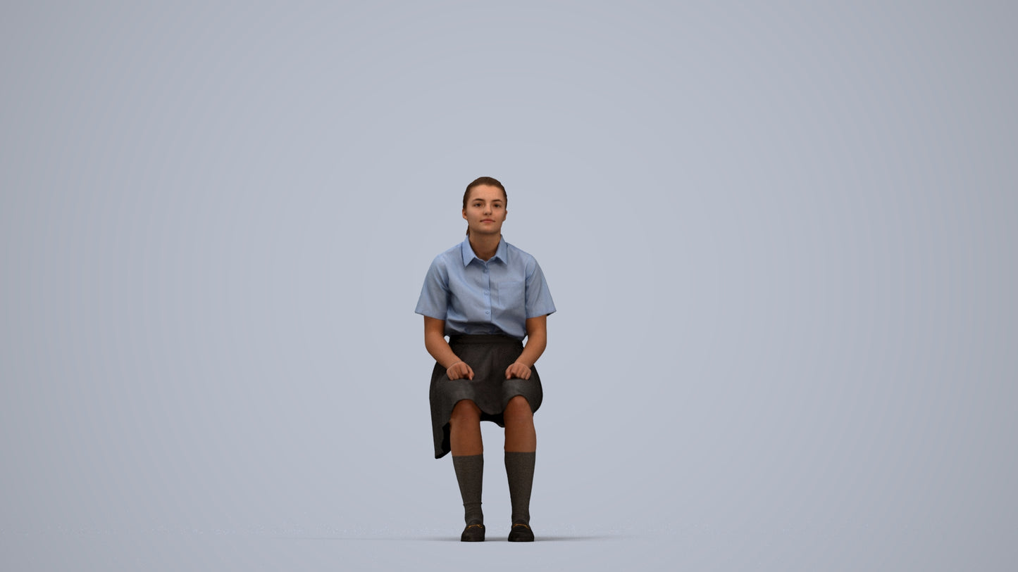 realistic 3D human girl kids, archviz people FBX OBJ for Blender, top-down view render