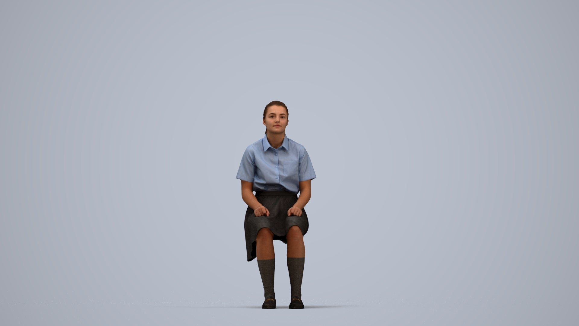 realistic 3D human girl kids, archviz people FBX OBJ for Blender, top-down view render