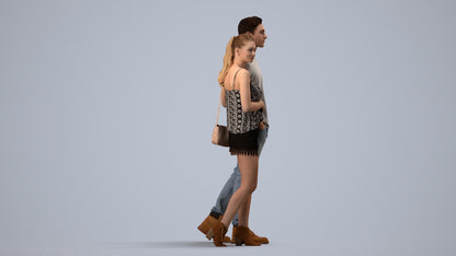 realistic 3D people woman casual couple, render-ready for V-Ray and Corona, FBX OBJ, side view render