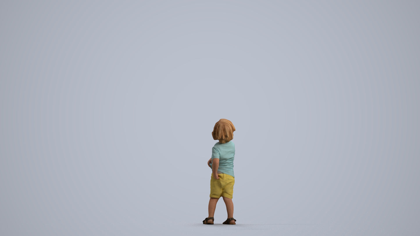 3D human model boy casual kids, photogrammetry scanned person for archviz, front view render