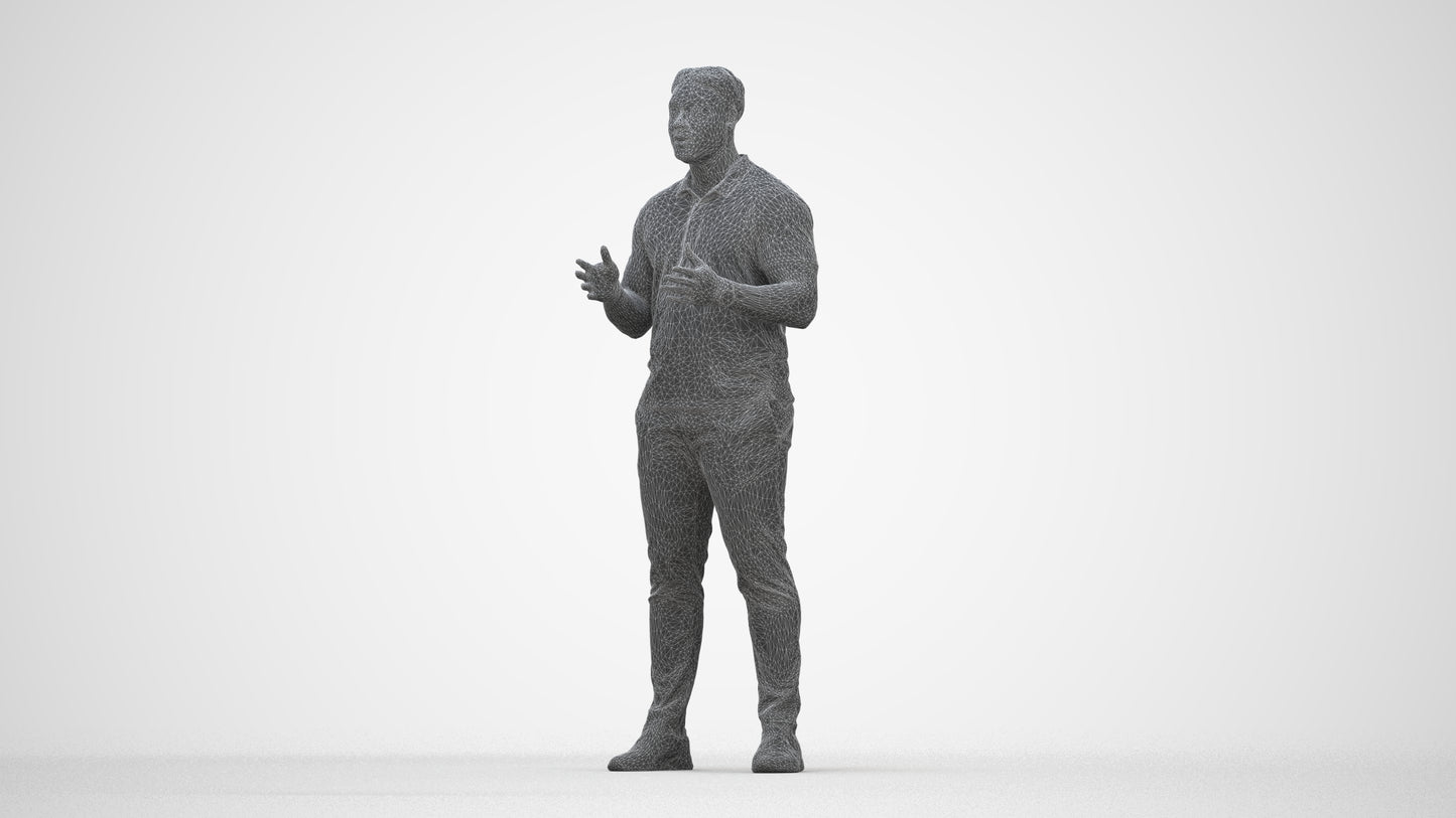 3D scanned man standing casual, photorealistic archviz people for Enscape and SketchUp, wireframe back view