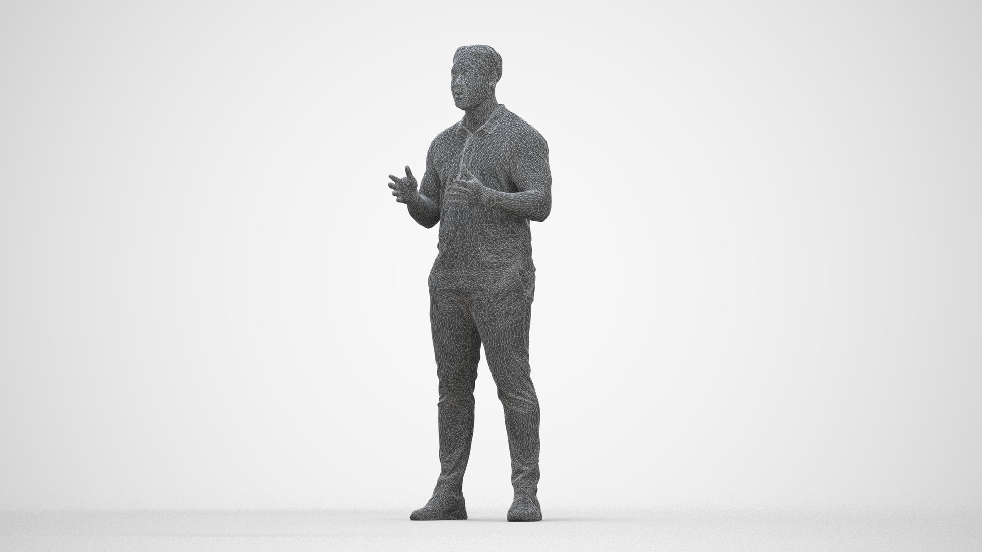 3D scanned man standing casual, photorealistic archviz people for Enscape and SketchUp, wireframe back view