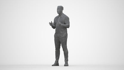 3D scanned man standing casual, photorealistic archviz people for Enscape and SketchUp, wireframe back view