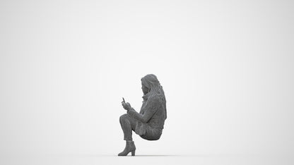 photogrammetry 3D woman casual sitting, realistic human model archviz FBX, wireframe back view
