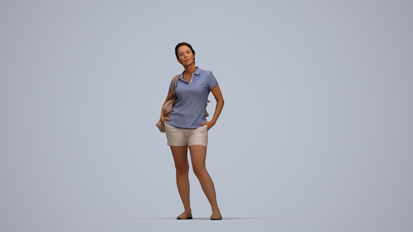 3D scanned woman standing casual, photorealistic archviz people for Enscape and SketchUp, top-down view render
