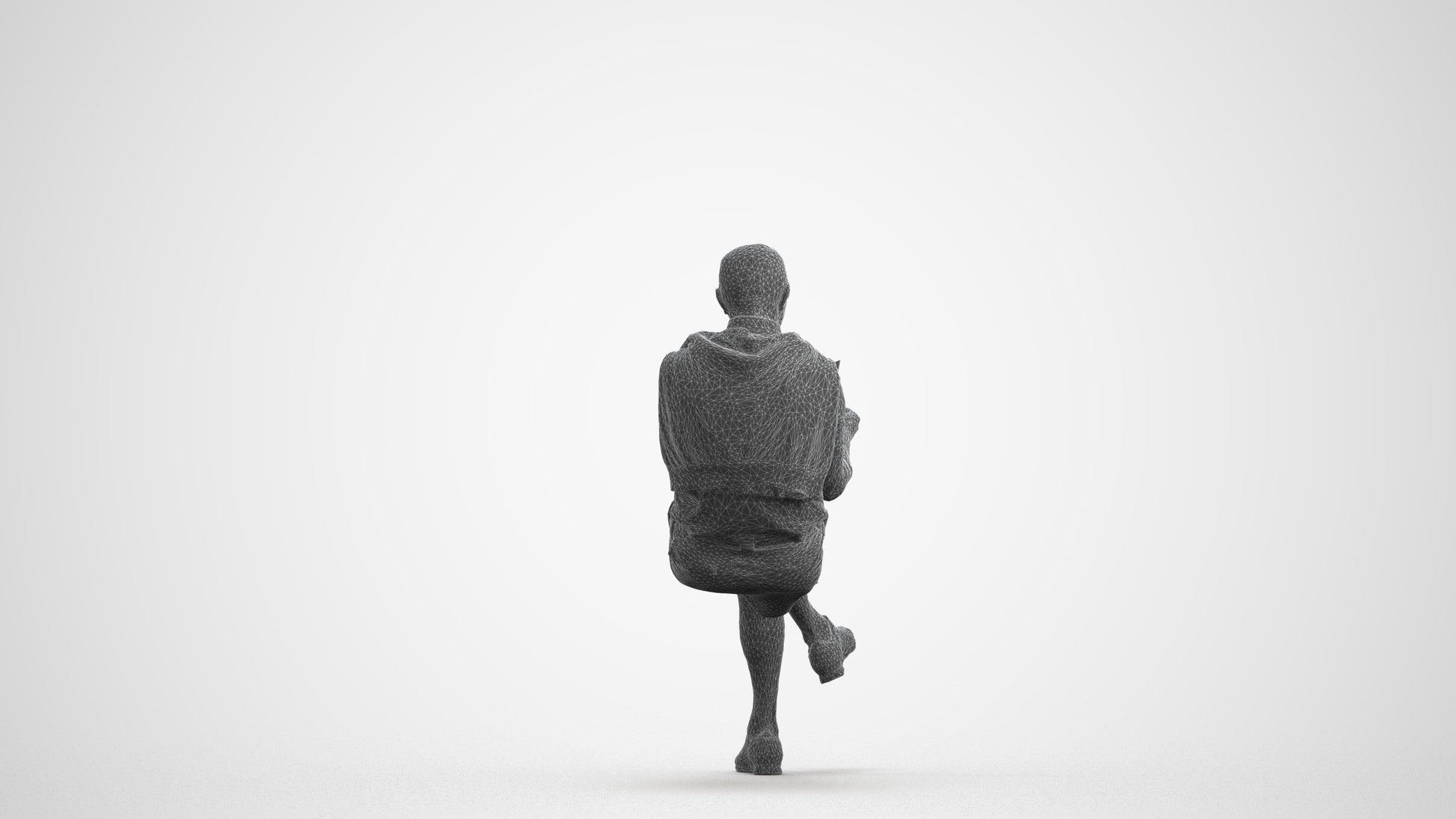 realistic 3D people senior man casual sitting, render-ready for V-Ray and Corona, FBX OBJ, wireframe front view