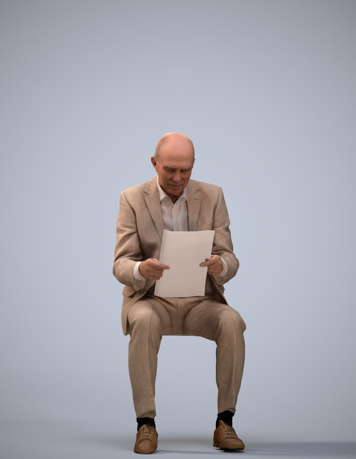 scanned 3D senior man business sitting, photogrammetry people for Enscape and V-Ray